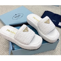 Best Grade Prada Crochet Platform Slide Sandals 4cm White 061003