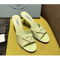 Sumptuous Prada Brushed Heel Slide Sandals 7.5cm with Crystals Green 612173