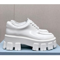 Unique Style Prada Monolith Brushed Leather Lace-up Shoes White 612216