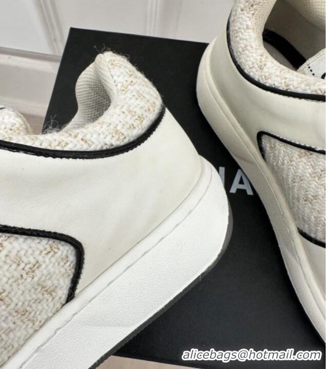 Unique Style Chanel Tweed Sneakers with Velcro G33035 White 525053