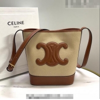 Good Product Celine Small Bucket Cuir Triomphe Bag in Textile and Calfskin 198242 Beige/Brown 2023