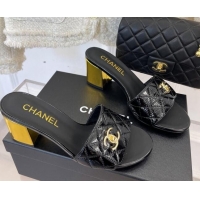 Low Price Chanel Patent Leather Slide Sandals 7cm with CC Foldover Black 327038
