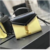 Discount SAINT LAURENT CASSANDRA SMALL TOP HANDLE BAG IN SMOOTH LEATHER 602716 black&yellow