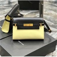 Buy Fashionable SAINT LAURENT MANHATTAN SMALL SHOULDER BAG IN LEATHER 675626 black&yellow