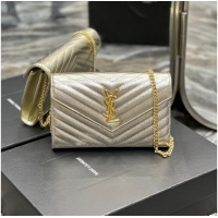 Grade SAINT LAUREN CASSANDRE MATELASSE CHAIN WALLET IN GRAIN DE POUDRE EMBOSSED LEATHER 377828 gold