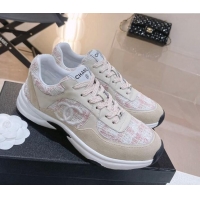 Pretty Style Chanel Tweed & Leather Sneakers G38299 Pink 328039