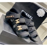Luxury Chanel Lycra Fabric Flat Sandals with CC Strap Black 403071