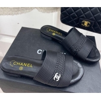 Best Product Chanel Calfskin Braided Flat Slide Sandals Black 428133