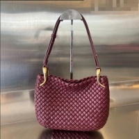 Best Price Bottega Veneta Small Clicker Shoulder Bag in Padded Intreccio Leather 730968 Barolo Red 2023