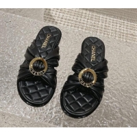 Good Quality Chanel Lambskin Flat Slide Sandals with Buckle Black 619105
