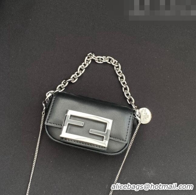 Well Crafted Tiffany & Co. x Fendi Nano Baguette Bag Charm with Chain in Calf Leather F8001 Black 2023