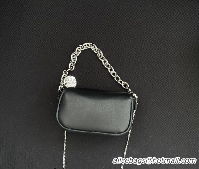 Well Crafted Tiffany & Co. x Fendi Nano Baguette Bag Charm with Chain in Calf Leather F8001 Black 2023
