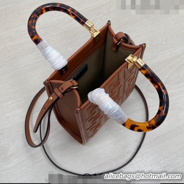 Well Crafted Fendi Sunshine FF Leather Mini Shopper Bag 015 Brown 2023