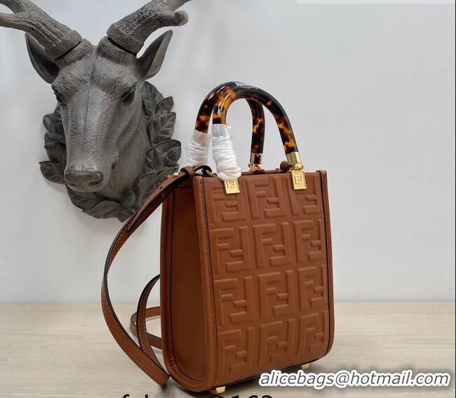 Well Crafted Fendi Sunshine FF Leather Mini Shopper Bag 015 Brown 2023