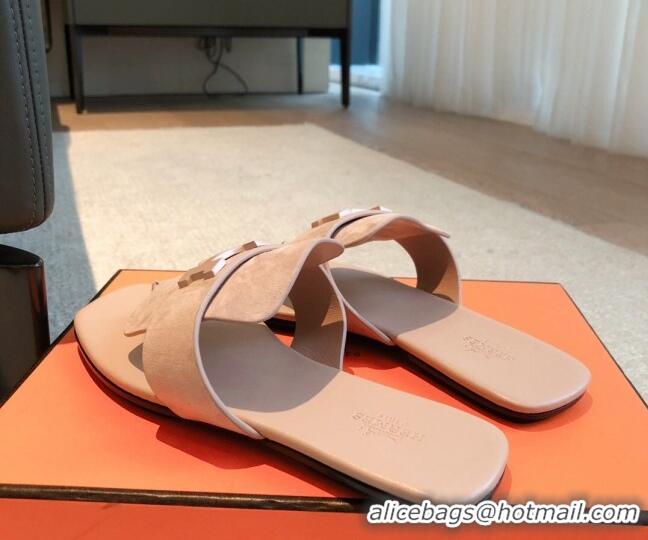 Good Product Hermes Galerie Flat Thong Slide Sandals in Suede Nude 525162
