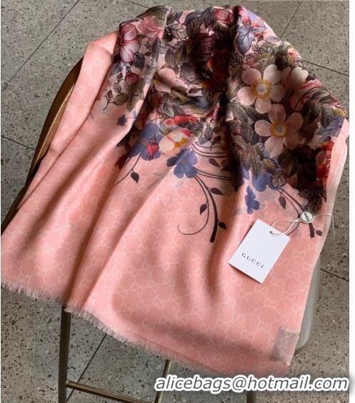 Low Price Gucci Cashmere Flora Print GG Scarf 110x200cm 0408 Pink 2023
