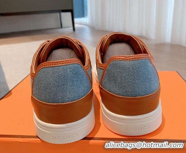Best Product Hermes Get Low-top Sneakers in Denim and Calfskin Blue/Brown 620135