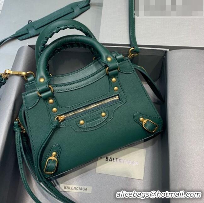 Buy Discount Balenciaga Neo Classic Mini Top Handle Bag in Smooth Calfskin 10441 Green/Gold