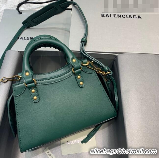 Buy Discount Balenciaga Neo Classic Mini Top Handle Bag in Smooth Calfskin 10441 Green/Gold