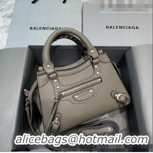 Top Grade Balenciaga Neo Classic Mini Bag in Grained Calfskin 638512 Khaki Grey/Silver