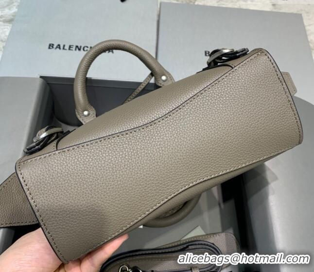 Top Grade Balenciaga Neo Classic Mini Bag in Grained Calfskin 638512 Khaki Grey/Silver