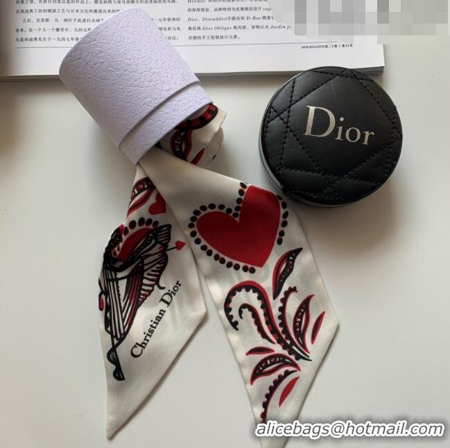 Top Quality Dior Love Silk Bandeau Scarf 6x100cm 033092 White