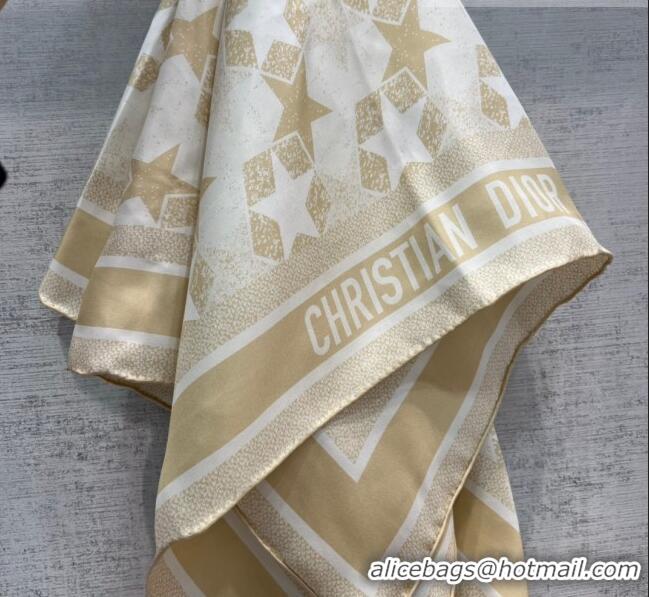 Luxury Cheap Dior Star Silk Square Scarf 90x90cm 033093 Gold