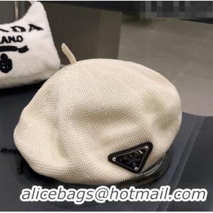 Good Looking Prada Knit Beret Hat 0810 White 2023