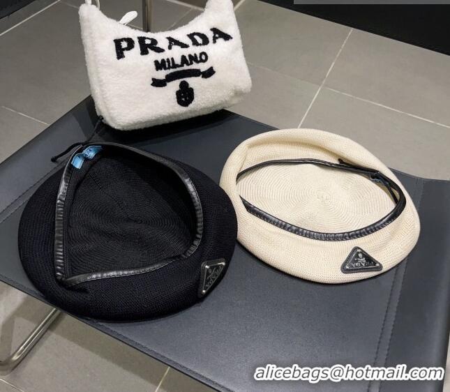 Good Looking Prada Knit Beret Hat 0810 White 2023