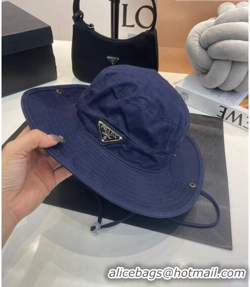 Most Popular Prada Canvas Wide Brim Bucket Hat PR08231 Navy Blue 2023