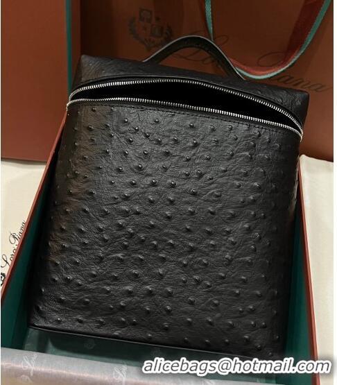 Well Crafted Loro Piana Extra Pocket Backpack Bag L23.5 in Ostrich Pattern Leather LP5444 Black 2023