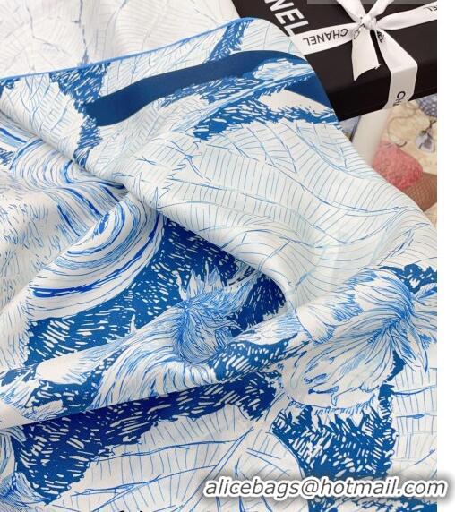 Good Product Chanel Silk Sqaure Scarf 90x90cm 062801 Blue 2023