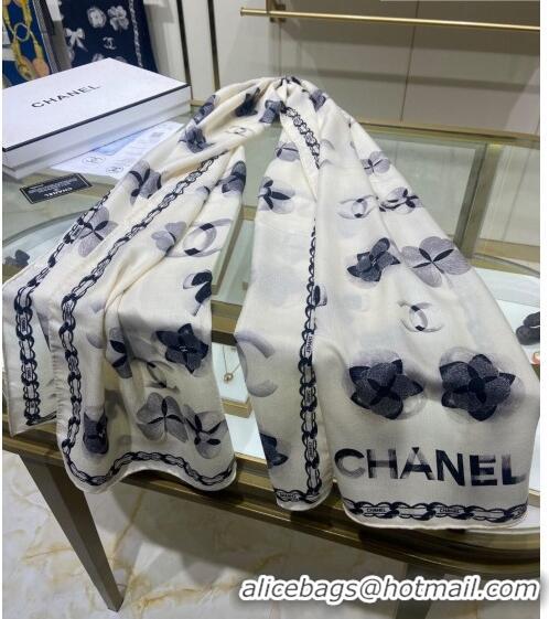 Inexpensive Chanel Cashmere Long Scarf 60x180cm 0807 White 2023
