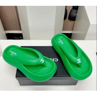 Charming Chanel Rubber Platform Slide Thong Sandals 4cm Green 703090