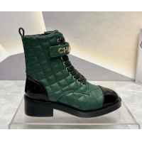 Best Price Chanel Quilted Lambskin Combat Lace-up Ankle Boots 4cm Green 719090