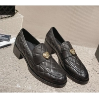 Grade Quality Chanel Heart Quilted Lambskin Loafers Black 719098