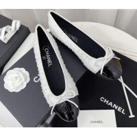 Cheap Price Chanel Classic Tweed and Patent Leather Ballerinas White/Black 724001