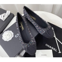 Stylish Chanel Classic Tweed and Fabric Ballerinas Black/Multicolor 724005