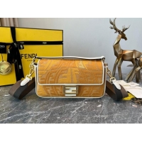 Promotional Fendi Baguette Medium Bag in Vertical Canvas bag with FF Embroidery 8600 Yellow 2023