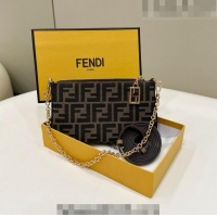 Classic Fendi Baguette Pouch in jacquard FF fabric clutch with chain F3108 Brown 2023