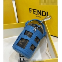 Fendi Bucket bag Charm in Leather and FF Fabric 6803 Blue 2023
