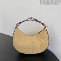 Buy Fashionable Fendi Fendigraphy Small Hobo Bag in Raffia Straw F7117 Beige/Brown 2023