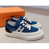 Grade Hermes Deep Sneakers in Knit and Calfskin Celeste Blue 625018