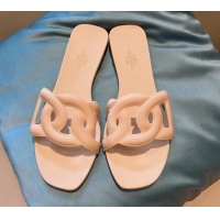 Classic Hermes PVC Flat Slide Sandals Nude 704030