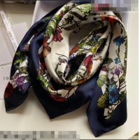 Trendy Design Dior Flora Silk Square Scarf 110311 Navy Blue