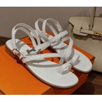 Stylish Hermes Leather Strap Sandals with H 711088 White
