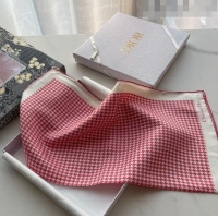 New Fashion Dior Houndstooth Silk Sqaure Scarf 55x55cm D22214 Pink