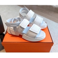 Trendy Design Hermes Geek Canvas Platform Sandals 3.5cm White 724133