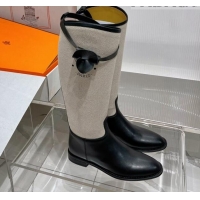 Low Cost Hermes Jumping Boot in Canvas and Black Leather 372507