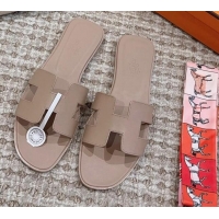 Stylish Hermes Classic Oran Flat Slide Sandals in Swift Calfskin Grey 814050